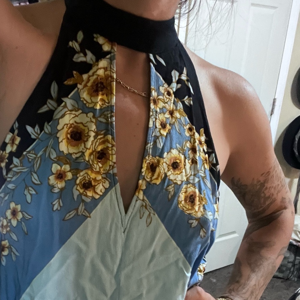 Free People Floral Blue Sleeveless Top